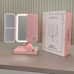 Espejo de Maquillaje con Luz LED y Tres Pliegues | Espejo Plegable de Escritorio