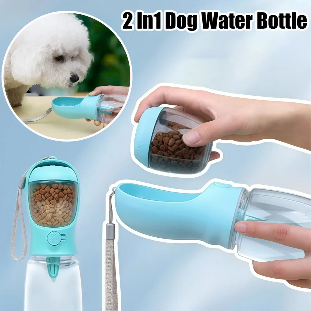 Botella de Agua y Comedero Portátil 2 en 1 para Perros - Dispensador Antiderrames con Compartimento para Comida