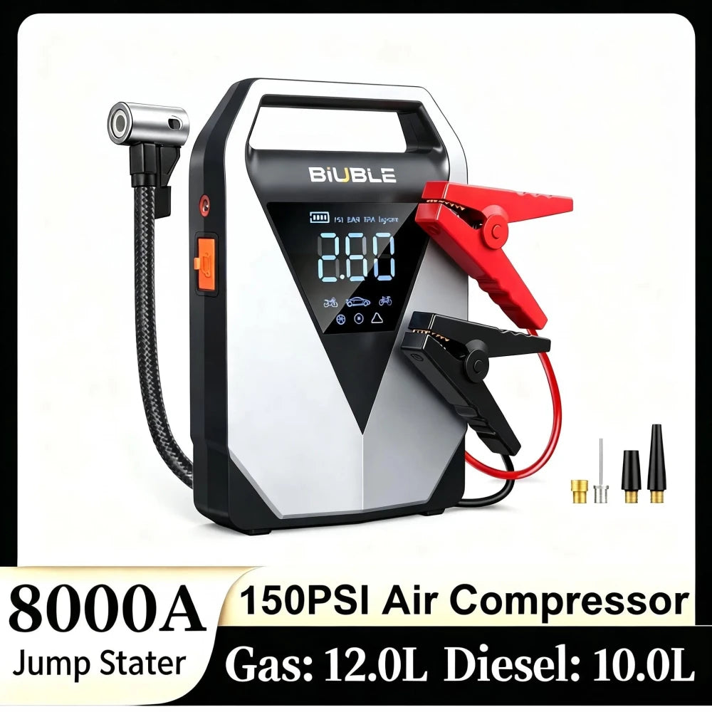 Arrancador de Batería para Coche 1500A con Compresor de Aire 150 PSI y Pantalla LCD