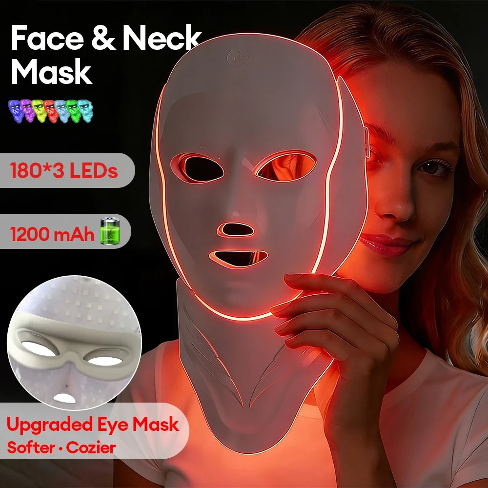Máscara Facial y de Cuello LED Inalámbrica - Dispositivo de Fototerapia para Rejuvenecimiento y Cuidado de la Piel