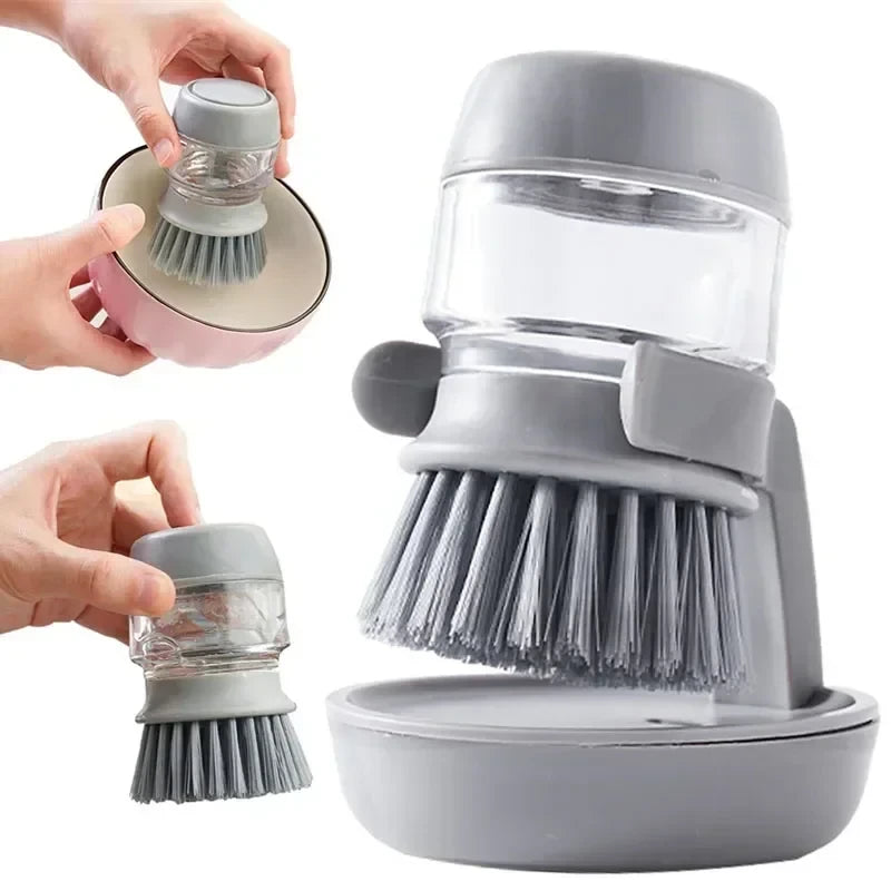 Cepillo Fregaplatos Ergonómico con Dosificador de Jabón y Base de Escurrimiento