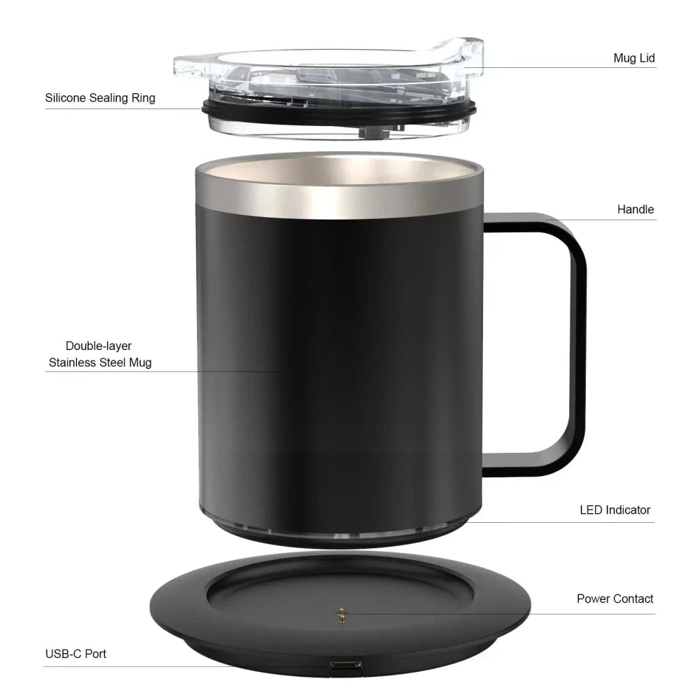Taza Inteligente Autocalentable con Base USB y Tapa