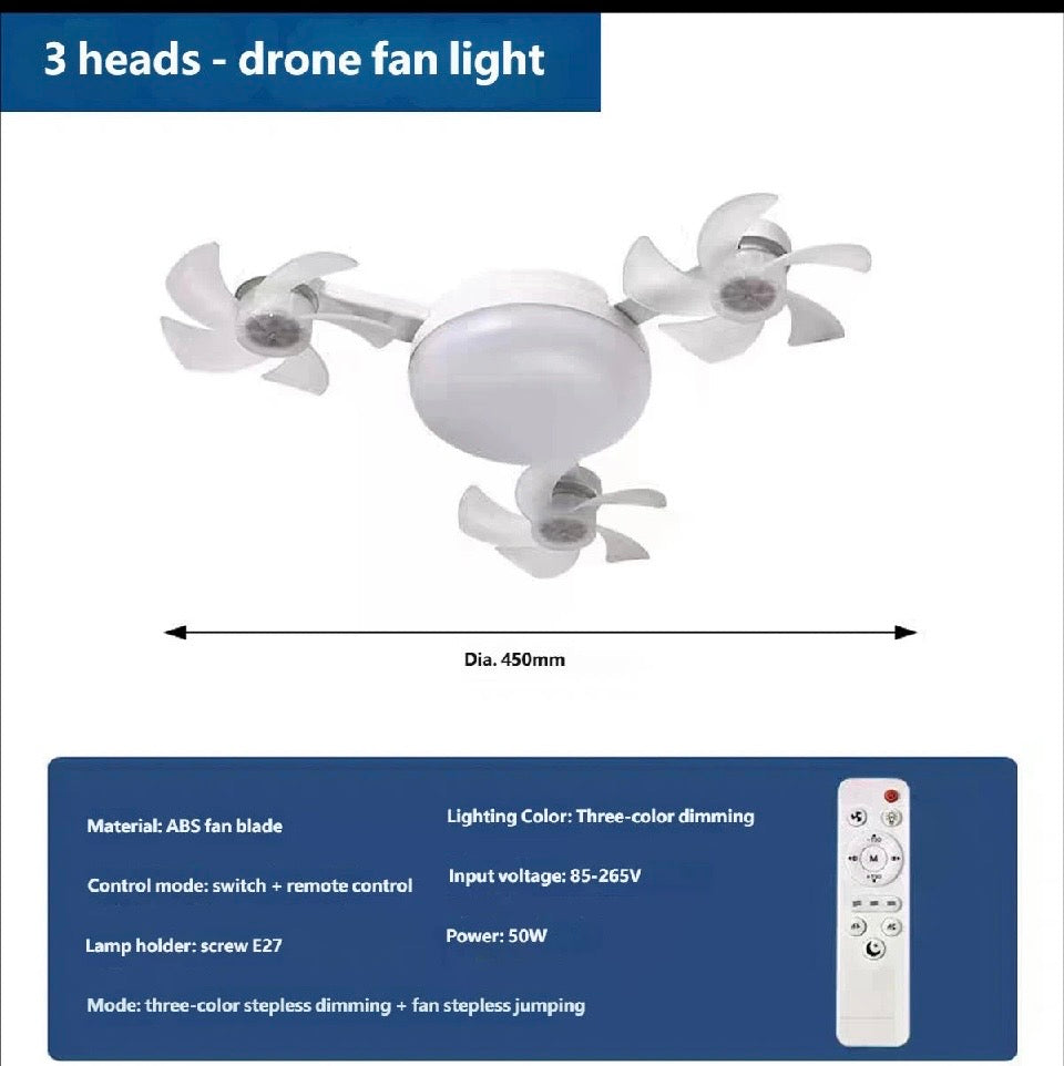 Lámpara de Techo LED con Ventilador Plegable y Mando a Distancia, E27, Luz Regulable de 3 Colores, Ideal para Dormitorio y Comedor