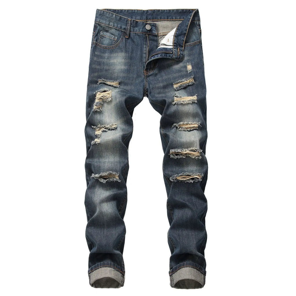 Pantalones Vaqueros Slim Fit con Roturas Estilo Streetwear