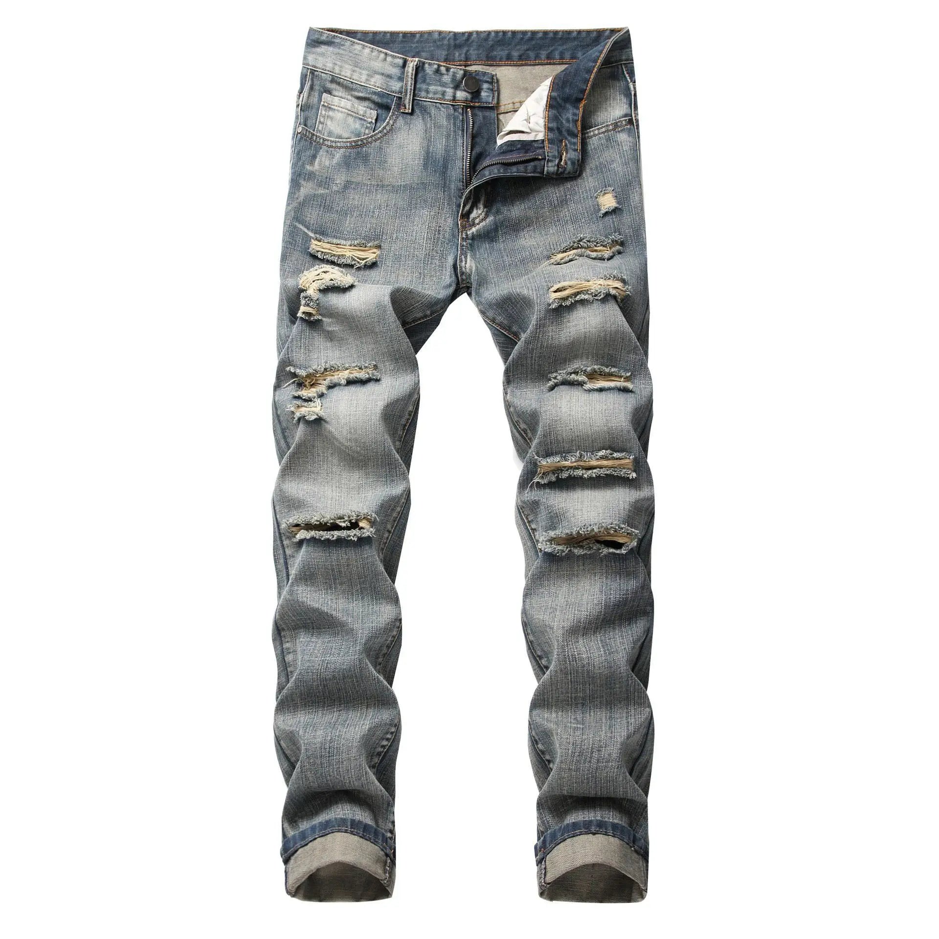Pantalones Vaqueros Slim Fit con Roturas Estilo Streetwear