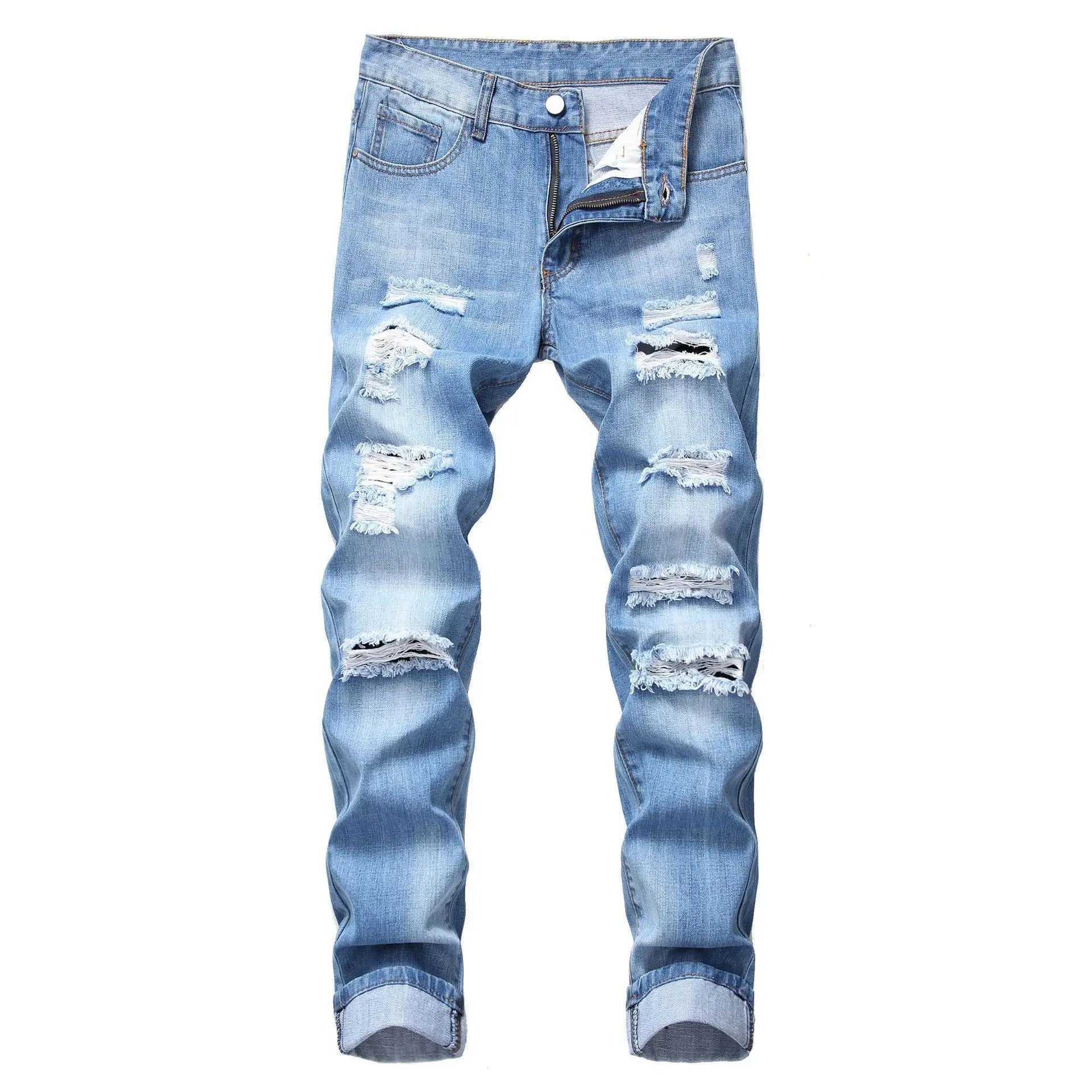 Pantalones Vaqueros Slim Fit con Roturas Estilo Streetwear