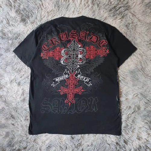 Camiseta Estilo Gótico Grunge Y2K – Estampado 3D Urbano con Calaveras y Cruces