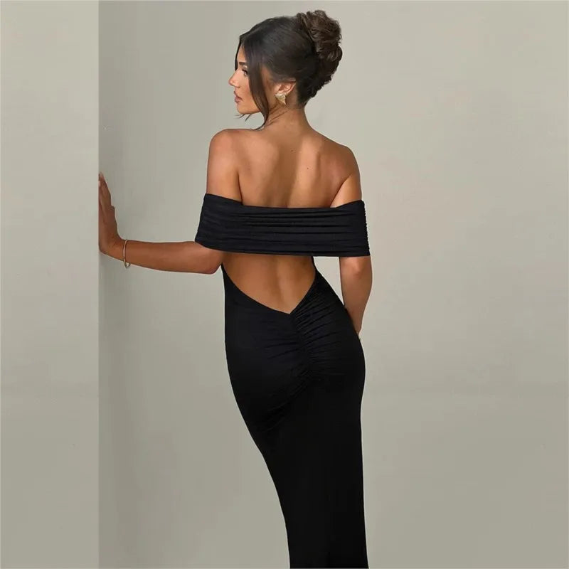 Vestido Largo Elegante Sin Tirantes y Espalda Descubierta – Estilo Tubo de Fiesta