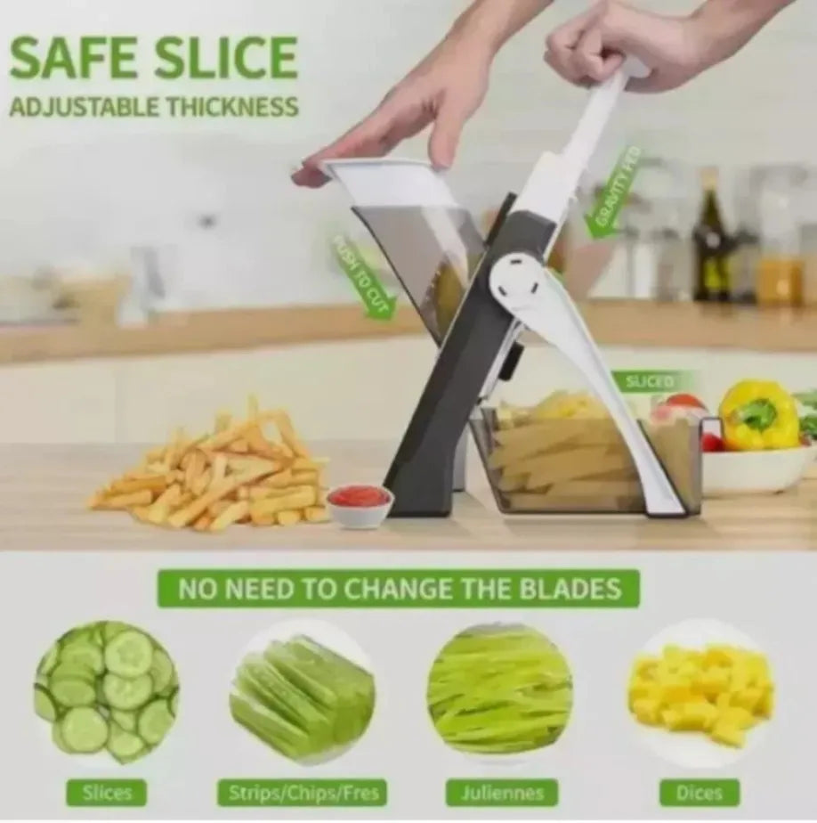 Cortador de Verduras Mandolina 5 en 1 Multifuncional y Seguro – Cortador de Patatas y Rallador Ajustable
