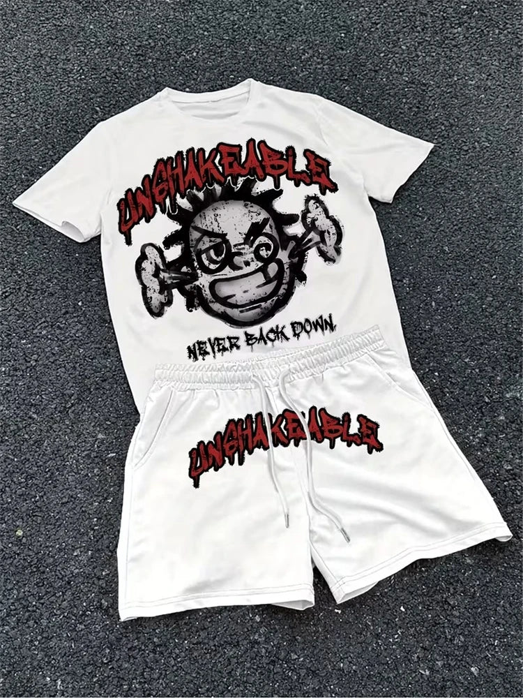 Conjunto Streetwear Gráfico Dos Piezas – Camiseta y Shorts de Verano