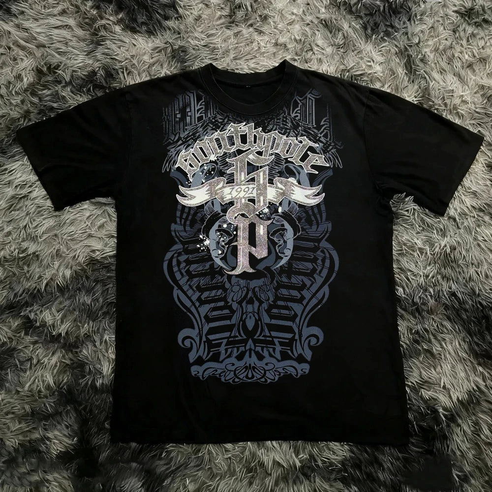 Camiseta Oversized Estilo Y2K Gothic - Unisex Algodón Premium