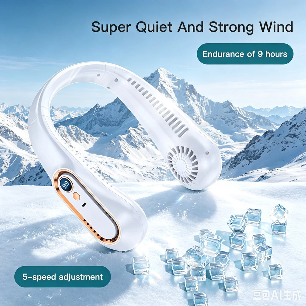 Ventilador de Cuello Portátil Sin Aspas con Pantalla Digital y USB Recargable
