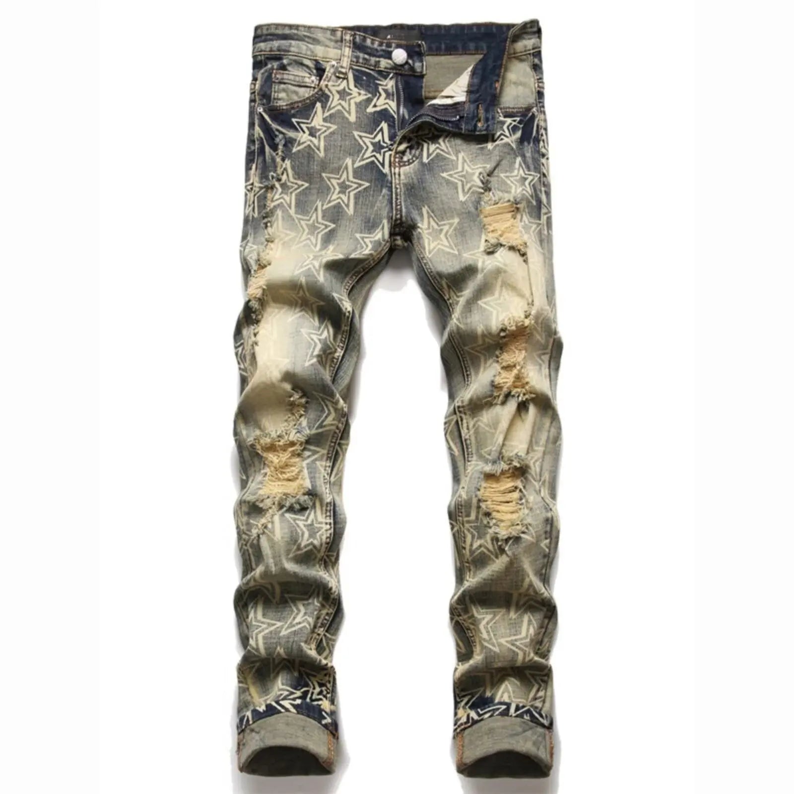 Jeans Slim Fit Estilo High Street con Lavado Retro y Estrellas