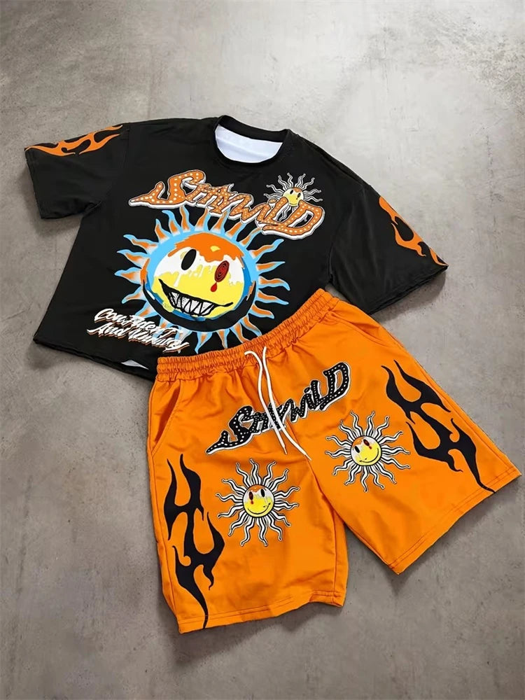 Conjunto Streetwear Gráfico Dos Piezas – Camiseta y Shorts de Verano