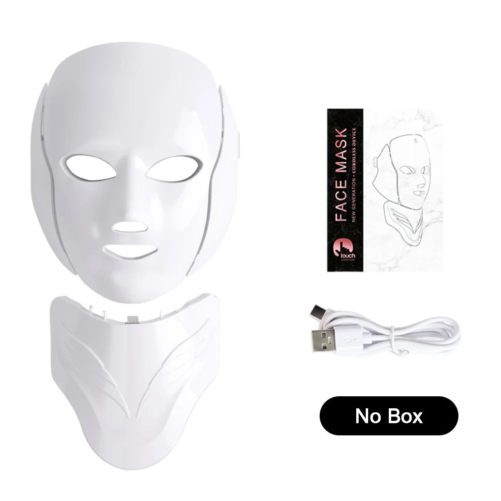 Máscara LED Facial y de Cuello Inalámbrica con 7 Colores de Fototerapia para Rejuvenecimiento y Antienvejecimiento