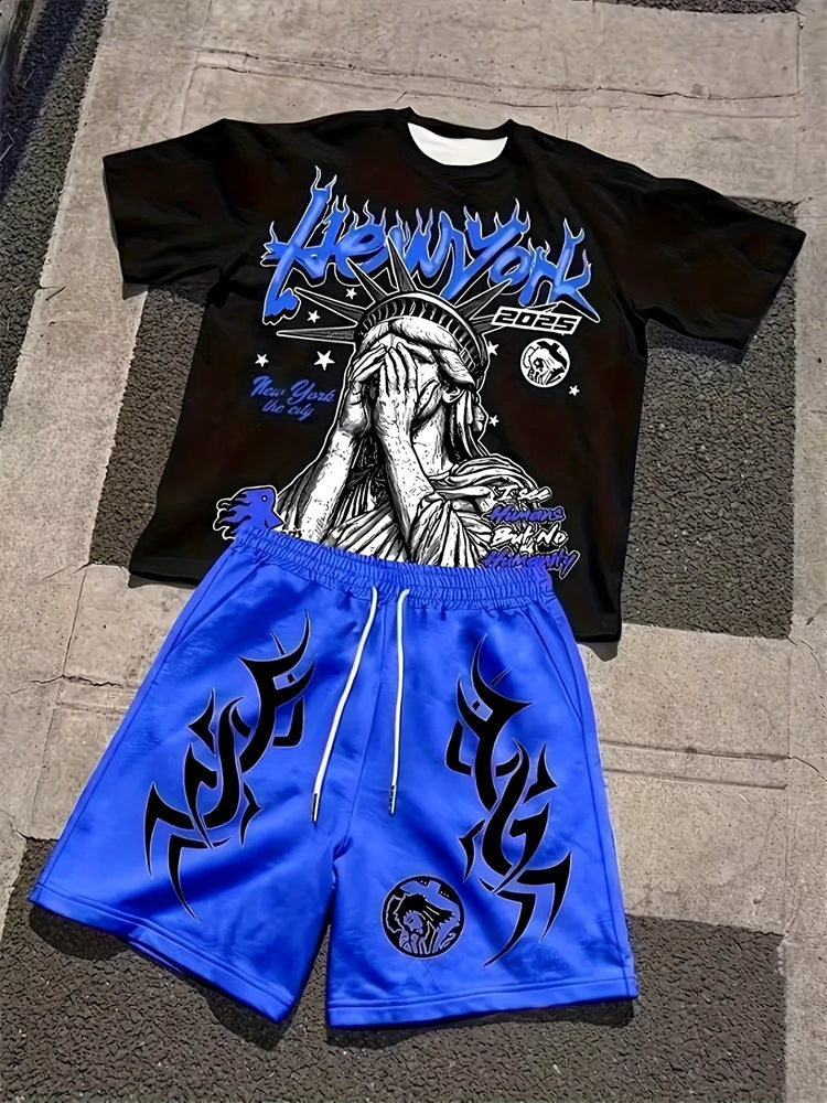 Conjunto Urbano de Camiseta y Shorts para Hombre – Estilo Hip-Hop Streetwear