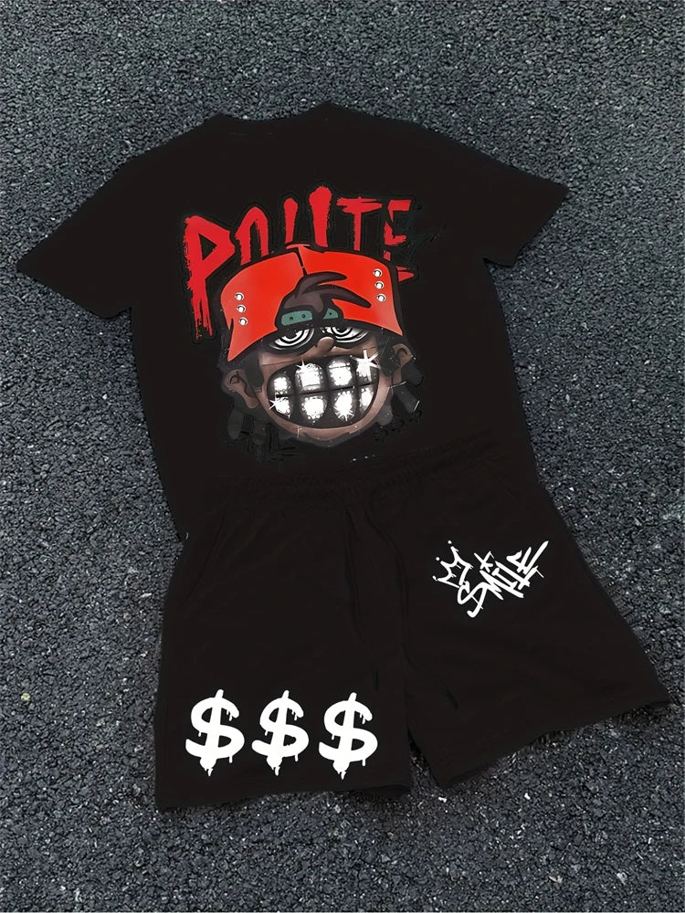 Conjunto Urbano de Camiseta y Shorts para Hombre – Estilo Hip-Hop Streetwear