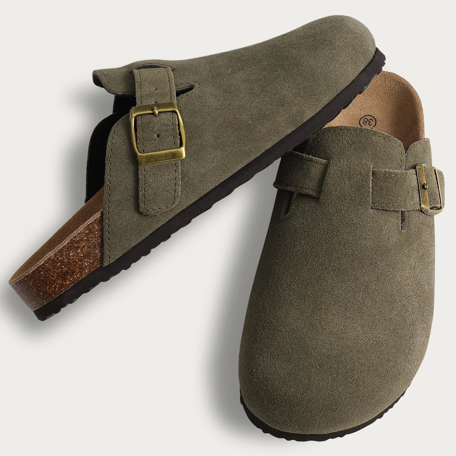Comwarm Moda Mulas de ante para mujer Zapatillas de hombre Zuecos Plantilla de corcho Sandalias con soporte de arco Toboganes de playa al aire libre Zapatos para el hogar