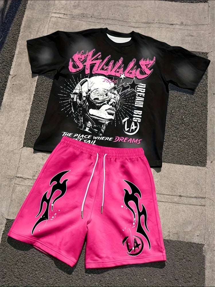 Conjunto Urbano de Camiseta y Shorts para Hombre – Estilo Hip-Hop Streetwear