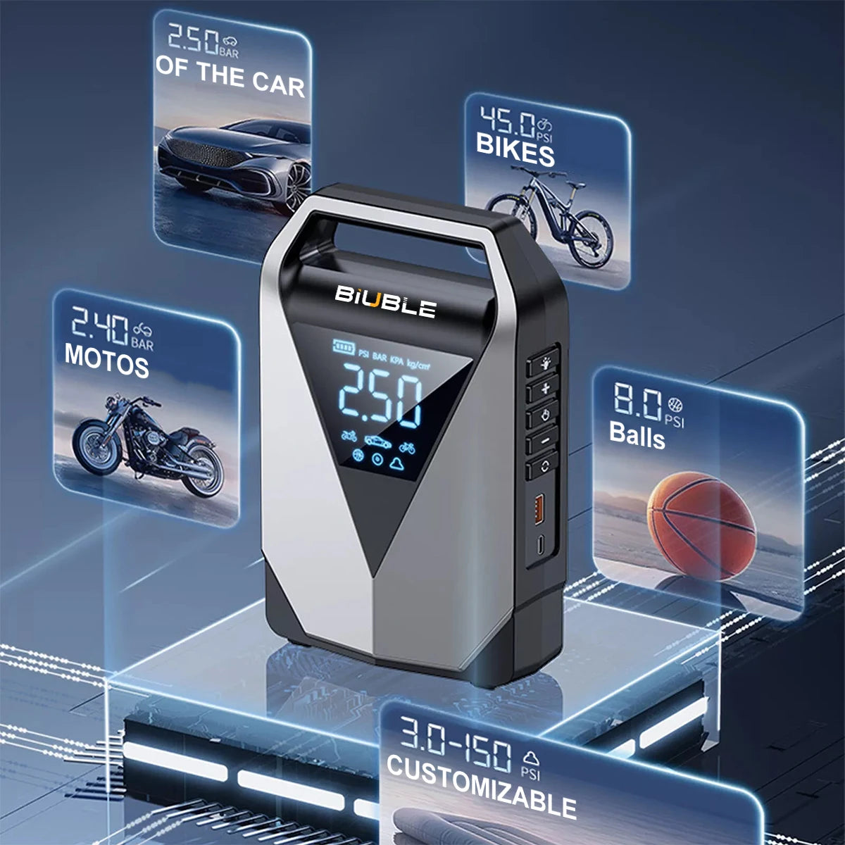 Arrancador de Batería para Coche 1500A con Compresor de Aire 150 PSI y Pantalla LCD