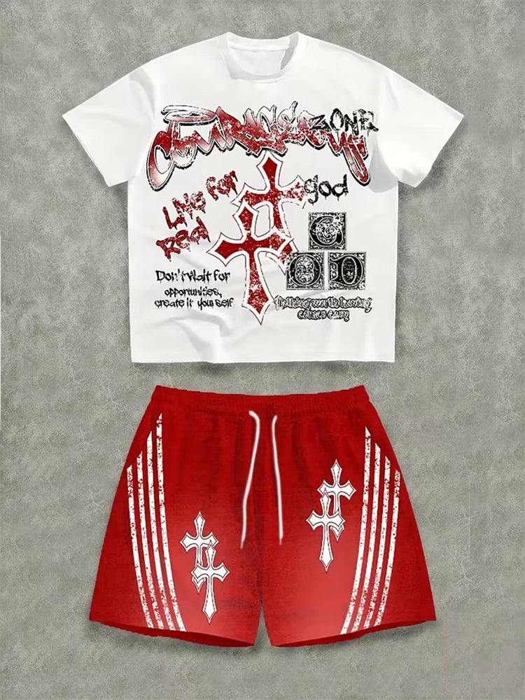 Conjunto Urbano de Camiseta y Shorts para Hombre – Estilo Hip-Hop Streetwear