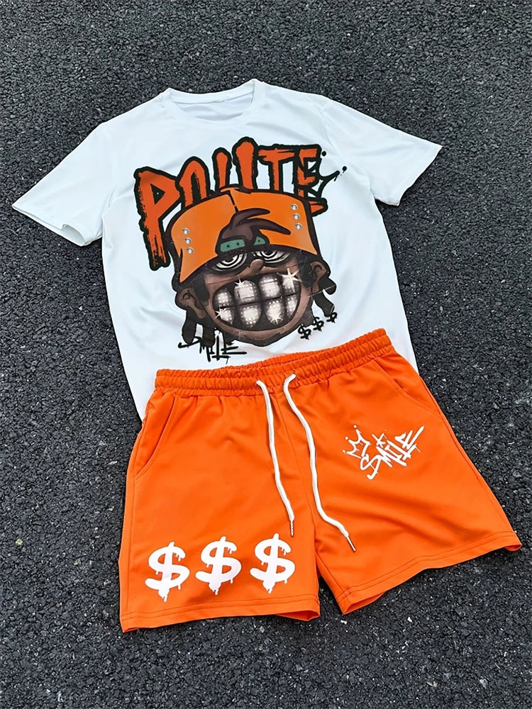 Conjunto Urbano de Camiseta y Shorts para Hombre – Estilo Hip-Hop Streetwear