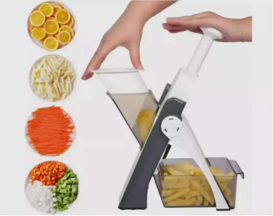 Cortador de Verduras Mandolina 5 en 1 Multifuncional y Seguro – Cortador de Patatas y Rallador Ajustable