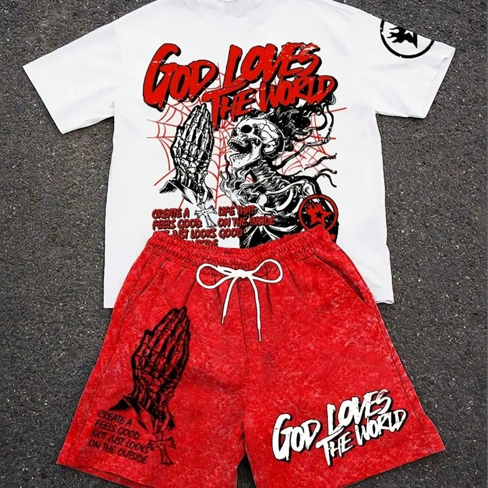 Conjunto Streetwear "God Loves" – Camiseta y Shorts de Verano