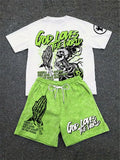 Conjunto Streetwear Gráfico Dos Piezas – Camiseta y Shorts de Verano
