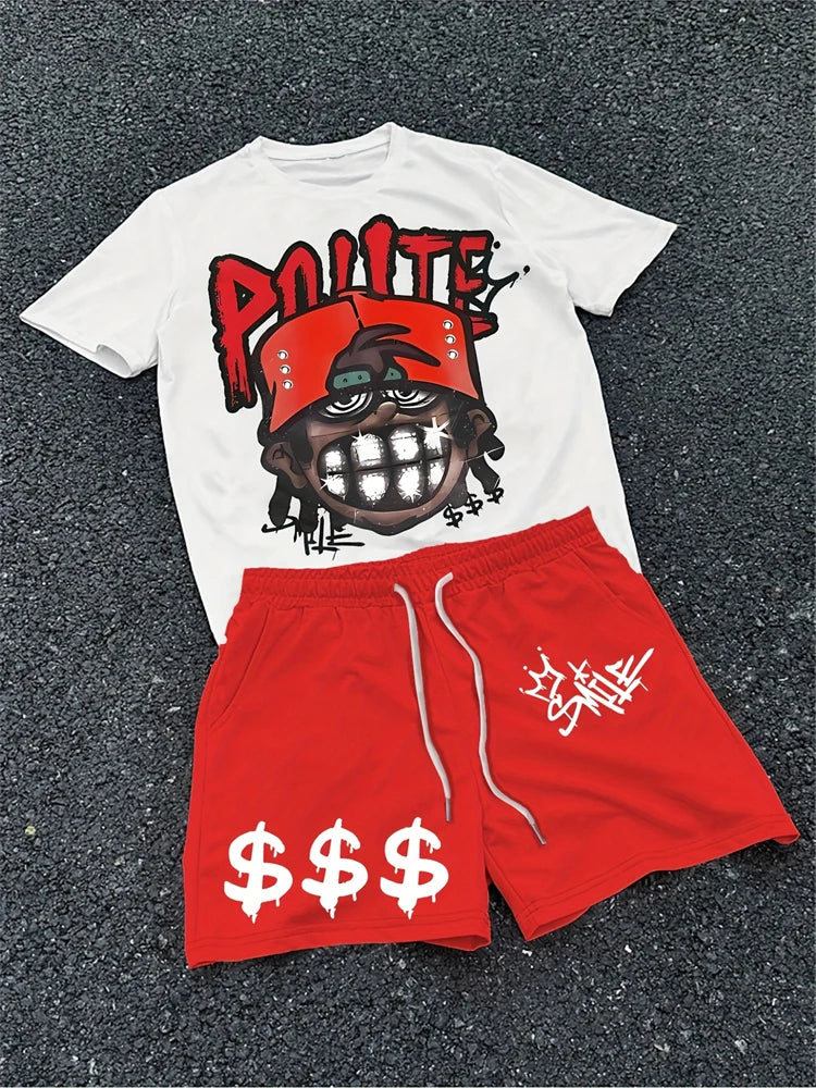 Conjunto Streetwear Gráfico Dos Piezas – Camiseta y Shorts de Verano