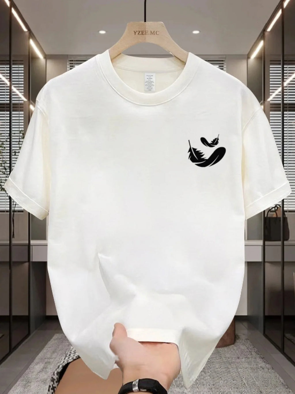 Camiseta Hombre 100% Algodón Casual - Estampado Pluma, Ajuste Holgado, Transpirable