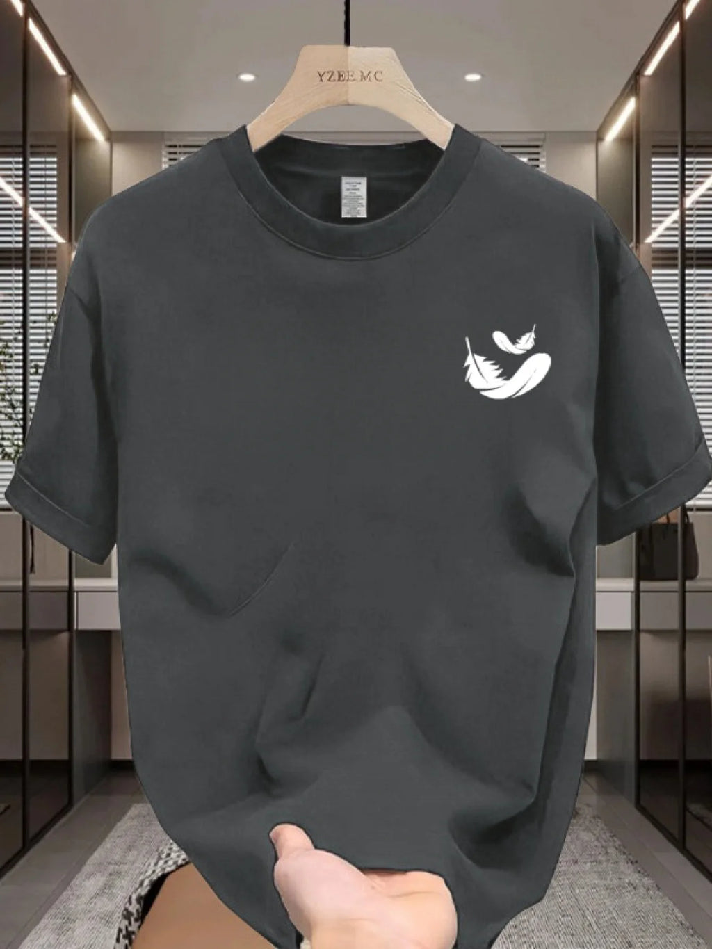 Camiseta Hombre 100% Algodón Casual - Estampado Pluma, Ajuste Holgado, Transpirable