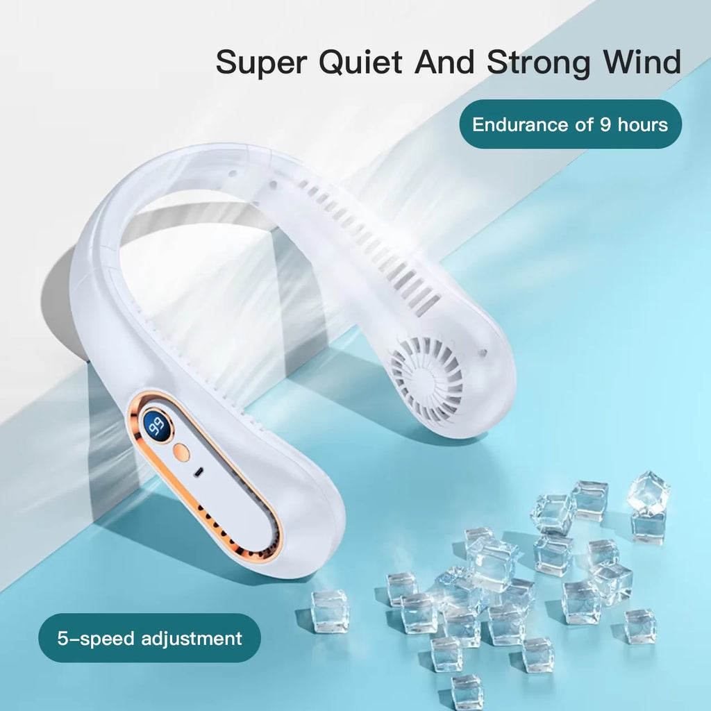 Ventilador de Cuello Portátil Sin Aspas con Pantalla Digital y USB Recargable