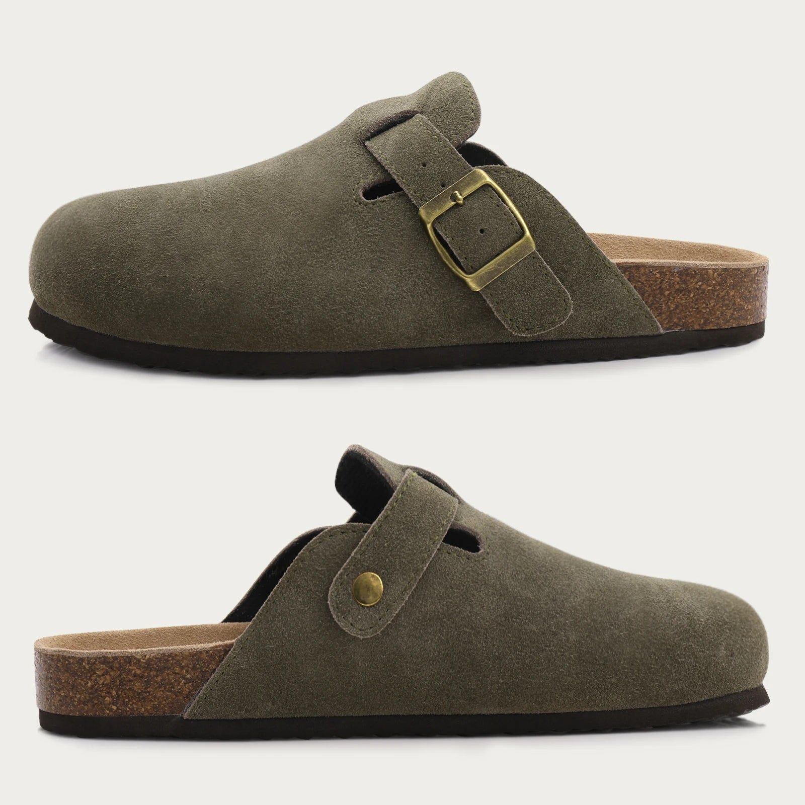Comwarm Moda Mulas de ante para mujer Zapatillas de hombre Zuecos Plantilla de corcho Sandalias con soporte de arco Toboganes de playa al aire libre Zapatos para el hogar
