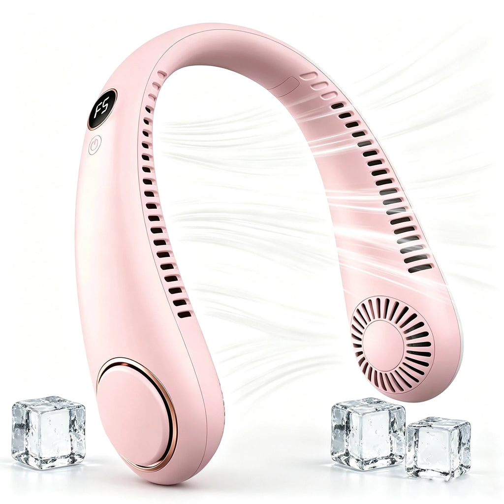 Ventilador de Cuello Portátil Sin Aspas con Pantalla Digital y USB Recargable