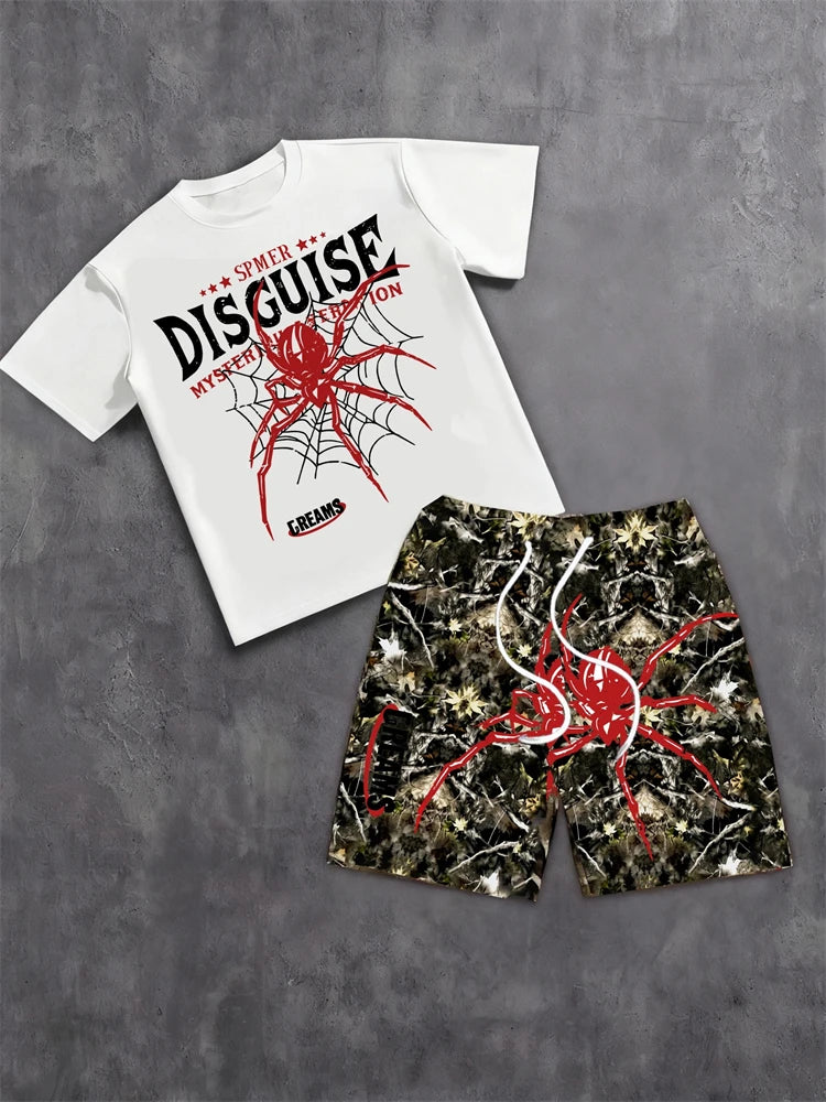 Conjunto Streetwear Gráfico Dos Piezas – Camiseta y Shorts de Verano