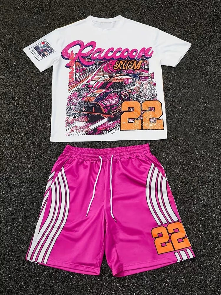 Conjunto Streetwear Gráfico Dos Piezas – Camiseta y Shorts de Verano