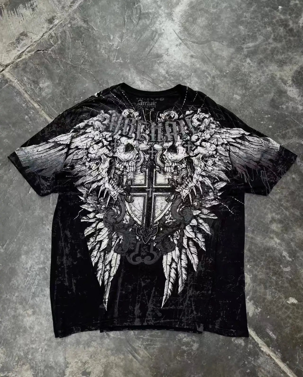 Camiseta Estilo Gótico Grunge Y2K – Estampado 3D Urbano con Calaveras y Cruces