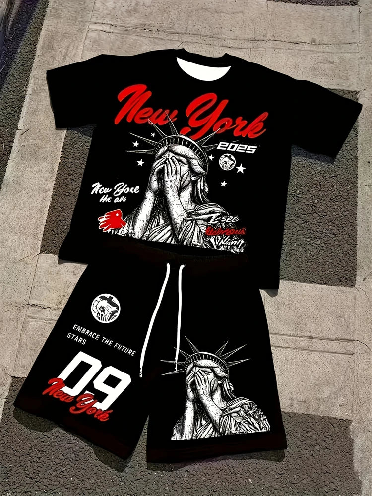 Conjunto Streetwear Gráfico Dos Piezas – Camiseta y Shorts de Verano