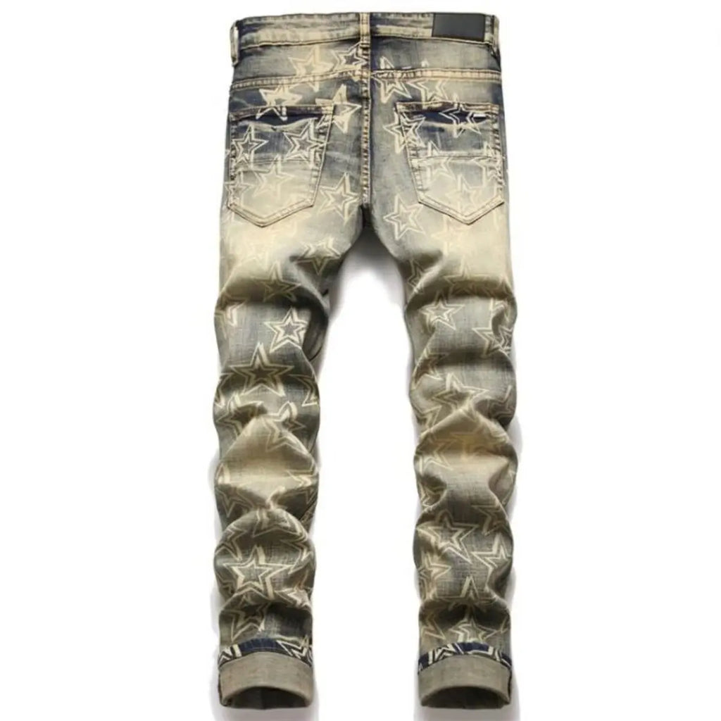 Jeans Slim Fit Estilo High Street con Lavado Retro y Estrellas