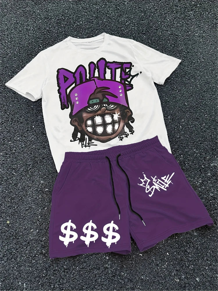 Conjunto Urbano de Camiseta y Shorts para Hombre – Estilo Hip-Hop Streetwear