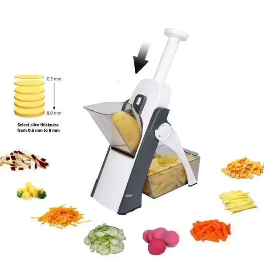 Cortador de Verduras Mandolina 5 en 1 Multifuncional y Seguro – Cortador de Patatas y Rallador Ajustable