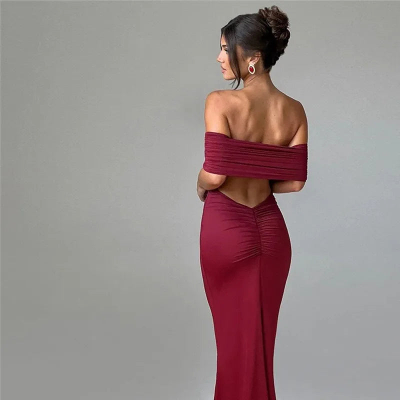 Vestido Largo Elegante Sin Tirantes y Espalda Descubierta – Estilo Tubo de Fiesta