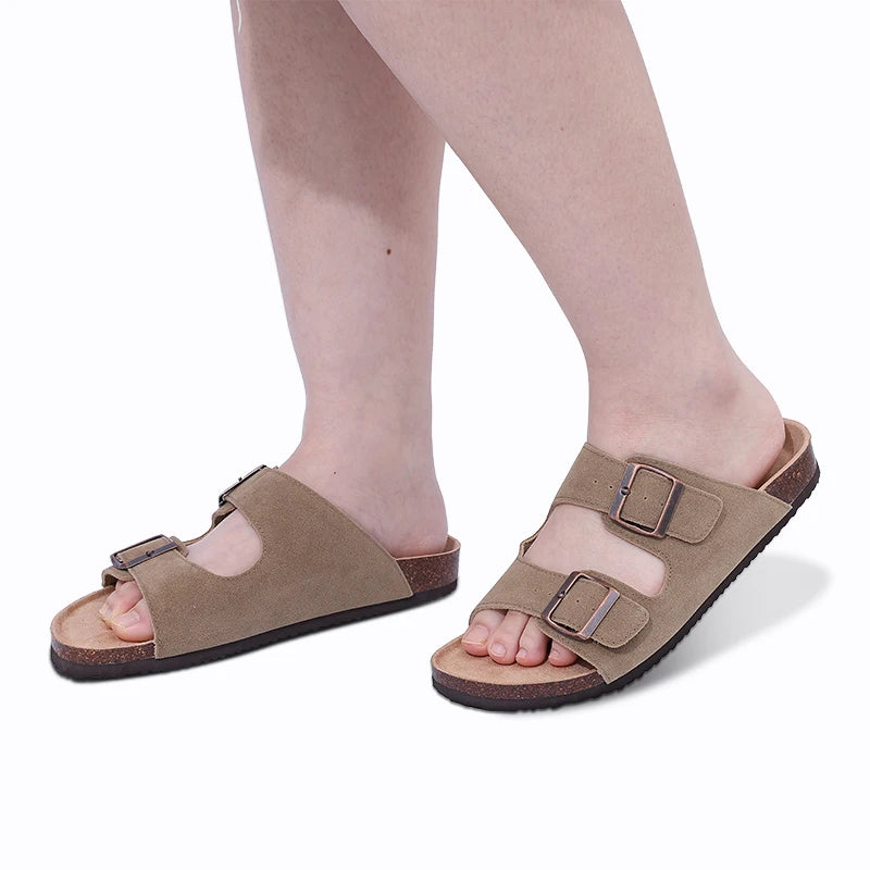 Comwarm Moda Mulas de ante para mujer Zapatillas de hombre Zuecos Plantilla de corcho Sandalias con soporte de arco Toboganes de playa al aire libre Zapatos para el hogar