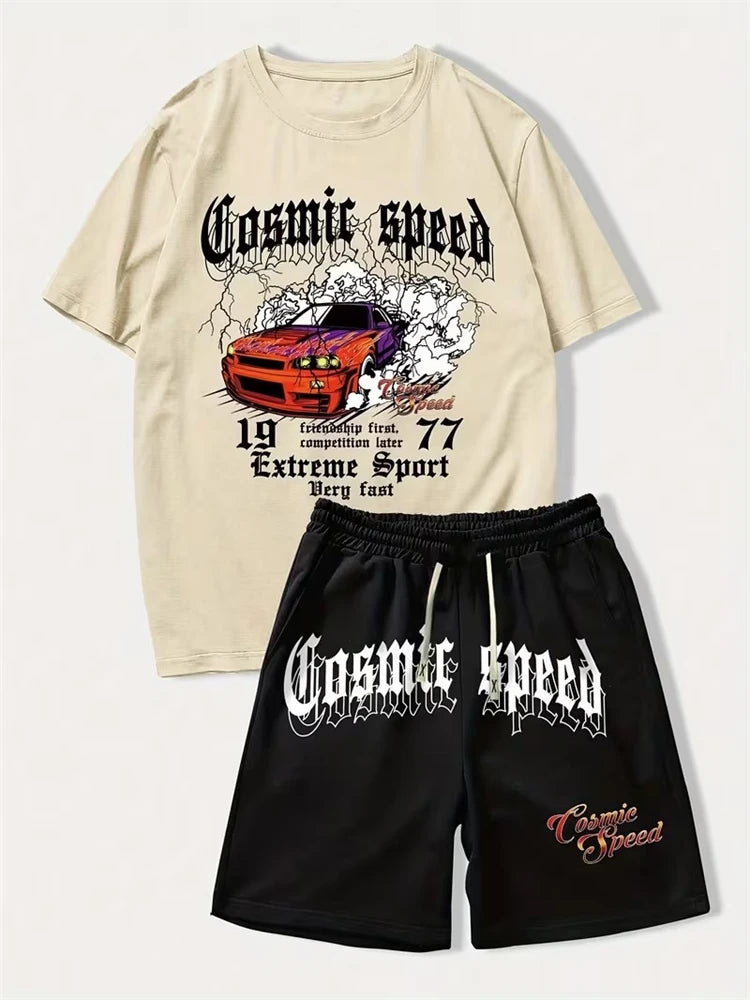 Conjunto Streetwear Gráfico Dos Piezas – Camiseta y Shorts de Verano