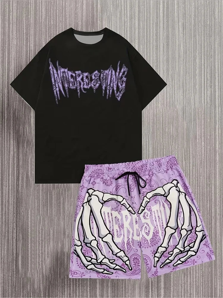 Conjunto Streetwear Gráfico Dos Piezas – Camiseta y Shorts de Verano