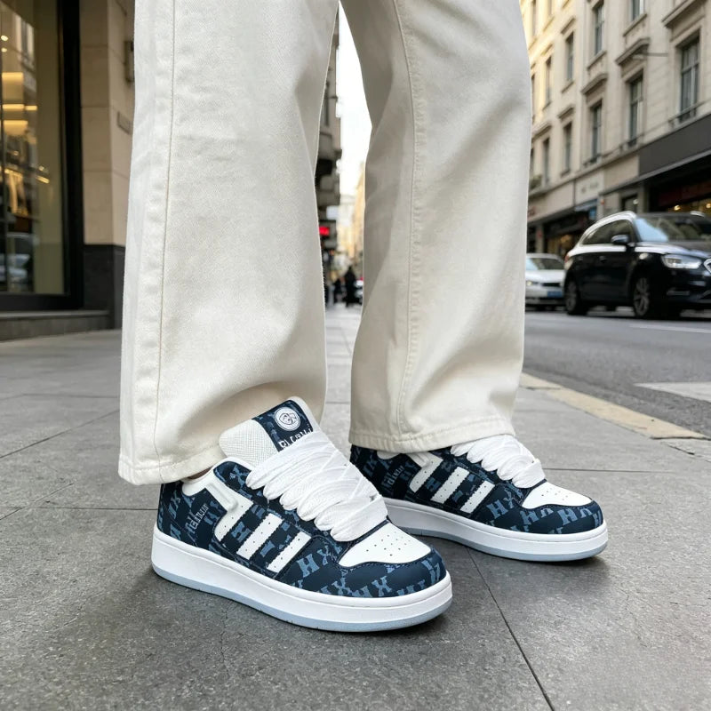 Zapatillas de Skate con Cordones Anchos Novedad 2026 para Mujer, Color Azul y Blanco con Estampado de Letras, Calzado Informal, Zapatillas Blancas Deportivas de Estilo Urbano de Tendencia.