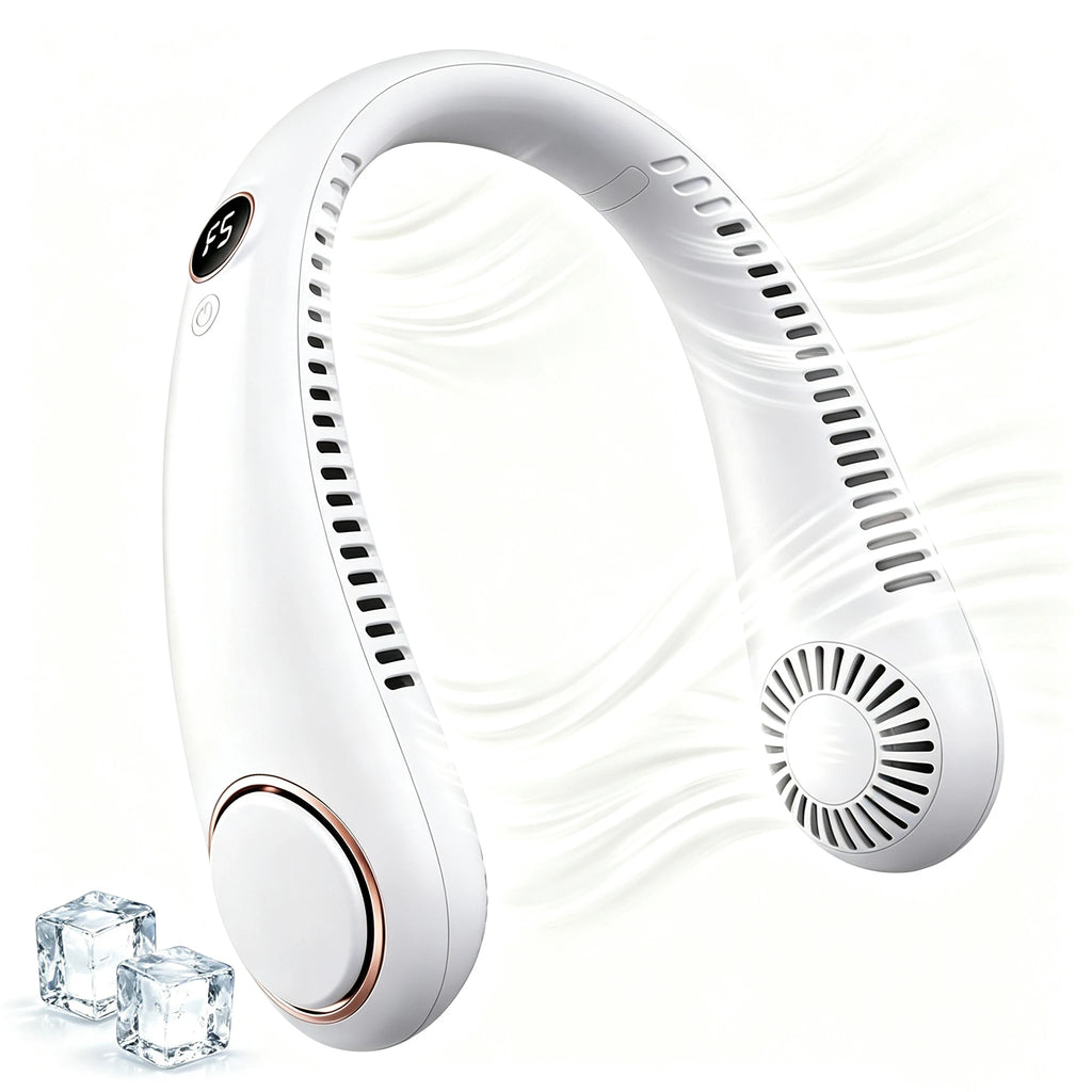 Ventilador de Cuello Portátil Sin Aspas con Pantalla Digital y USB Recargable