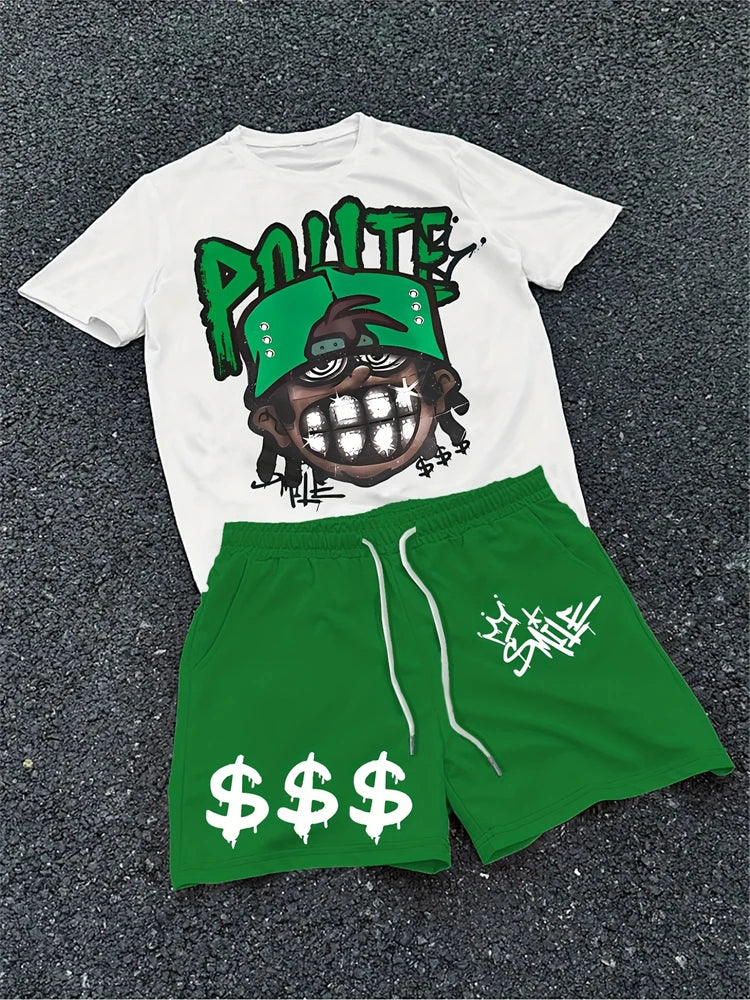 Conjunto Urbano de Camiseta y Shorts para Hombre – Estilo Hip-Hop Streetwear