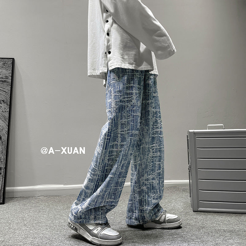 Jeans Anchos Bordados de Estilo Hip-Hop para Hombres